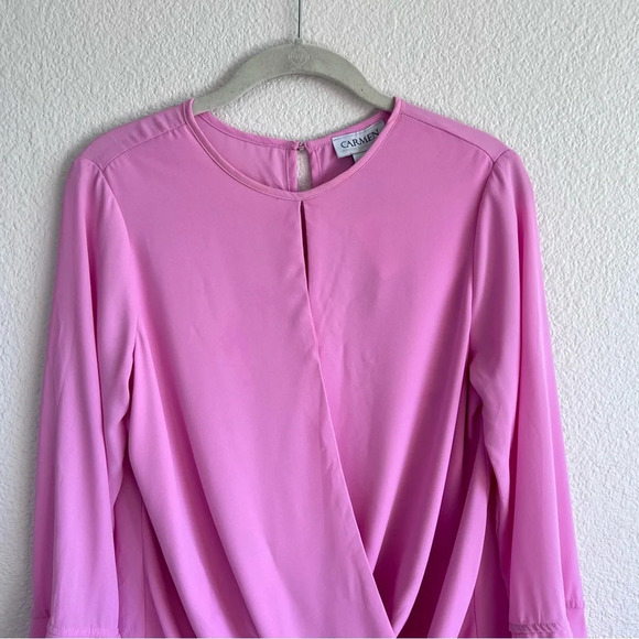 Carmen Marc Valvo Pink Flutter Sleeve Snap Front Blouse - Picture 2 of 13